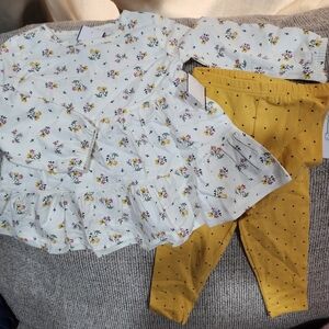 New Simple Baby  Set 2 Floral Peplum Top- Leggins New 18 M